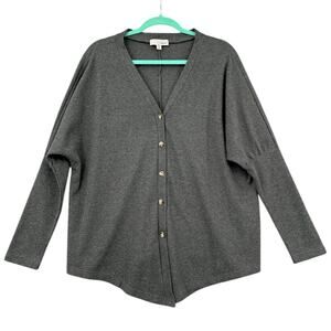 LUUKSE Dark Grey Long Sleeve‎ V neck Waffle Button up Womens Top XL